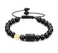 TIANXIAOQWE Pulsera de pareja de piedras negras para mujeres y hombres, pulsera trenzada de cuentas de piedra natural, NO BOX, Piedra Vidrio Piedra esmaltado cristal, Circonita cúbica Ágata Obsidiana