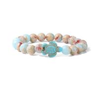 TIANXIAOQWE Pulsera de piedra natural, diseño de tortugas costeras de playa, 19cm, Piedra Madera, Crystal