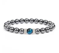 TIANXIAOQWE Pulsera elástica de 19 cm con cuentas de hematita para hombre, Piedra, Cuarzo