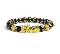 TIANXIAOQWE Pulsera elástica de cuentas de piedra amarilla para mujeres y hombres, color dorado, 21cm-8.3inch, Piedra Vidrio Piedra esmaltado cristal, Circonita cúbica Ágata Obsidiana