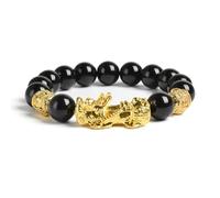 TIANXIAOQWE Pulsera elástica de cuentas de piedra amarilla para mujeres y hombres, color dorado, 23cm-9.1inch, Piedra Vidrio Piedra esmaltado cristal, Circonita cúbica Ágata Obsidiana
