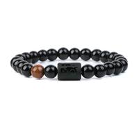 TIANXIAOQWE Pulsera elástica de perlas para hombre, con 12 constelaciones, piedra de madera, cristal, Madera de piedra, Crystal