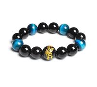 TIANXIAOQWE Pulsera elástica para hombre de 19 cm, con patrón de cuentas de 12 mm, ágata negra, tallada en piedra, Piedra, Cuarzo