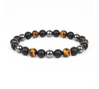TIANXIAOQWE Pulseras de cuentas de hematita de obsidiana negra natural de 19 cm para mujeres y hombres, Piedra, Cuarzo