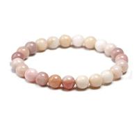 TIANXIAOQWE Pulseras elásticas de ópalo natural rosa para mujer, hechas a mano, 16cm 6.3inch, Piedra Madera, Crystal