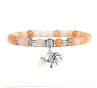 TIANXIAOQWE Pulseras para mujer con cuentas de cuarzo rosa natural para hombre, pulsera con colgante de elefante para mujer, 17cm, Piedra Esmalte Cristal, Circonia cúbica Ágata Obsidiana