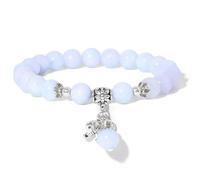 TIANXIAOQWE Pulseras para mujer con cuentas de cuarzo rosa natural para hombre, pulsera con colgante de elefante para mujer, 17cm, Piedra Vidrio Piedra esmaltado cristal, Circonita cúbica Ágata