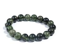 TIANXIAOQWE Una pulsera de 19 cm con cuentas de jaspe verde y jaspe natural para hombres y mujeres, elástica para amigos, Piedra Madera, Crystal