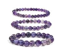 TIANXIAOQWE Una pulsera de ágata morada de 19 cm para mujer, cuentas de piedra de ágata natural, hecha a mano para hombre, Piedra Madera, Crystal