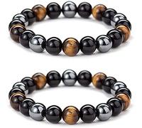 Tianyis 2 Piezas Pulsera Elástica de Ojo de Tigre, 8MM Ojo de Tigre de obsidiana y Pulsera Elástica de Ojo de Tigre, Pulsera Elástica de Yoga, Pulsera Unisex de Buena Suerte