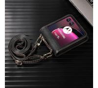 TIANYUE Funda para Motorola RAZR 60 Ultra, con [cordón] [Ranuras para Tarjetas] Funda de Cuero, Elegante y con Estilo para Motorola RAZR 60 Ultra-Negro