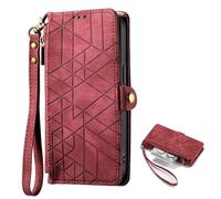 TIANYUE Funda para Xiaomi Redmi 15C 5G, Estuche Cartera con Cremallera de Bolso con Diseño Geométrico, con Kickstand Correa muñeca Case para Xiaomi Redmi 15C 5G-Rojo
