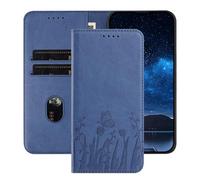 TIANYUE Funda para ZTE Blade A35E con Soporte Ajustable de Cuero PU - Elegante Diseño de Mariposas y Tulipanes, Ranura para Tarjetas, Cover para ZTE Blade A35E-Azul Oscuro