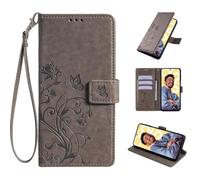 TIANYUE Funda para ZTE Blade A36 4G, Patrón de Flores y Mariposas Flip Cover Libro Case Fundas con Función Soporte, PU Wallet Cover para ZTE Blade A36 4G-Gris
