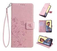 TIANYUE Funda para ZTE Blade A56 4G, Patrón de Flores y Mariposas Flip Cover Libro Case Fundas con Función Soporte, PU Wallet Cover para ZTE Blade A56 4G-Oro Rosa