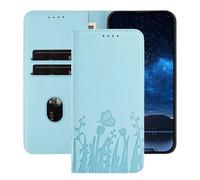 TIANYUE Funda para ZTE Nubia Neo 3 GT 5G con Soporte Ajustable de Cuero PU - Elegante Diseño de Mariposas y Tulipanes, Ranura para Tarjetas, Cover para ZTE Nubia Neo 3 GT 5G-Azul Claro