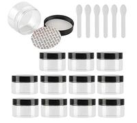 TIANZD 12 Pieza Transparente Tarro de Cosmética de Plástico 100g Envases Cosmética Plástico 100 ml con Tapa Negro Botella de Crema Tanque para Productos Cosméticos Ungüento con 6x Espátulas