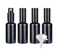 TIANZD 4 Piezas Botella de Cristal Negro con Bomba en Spray 50ml, Frasco de vidrio con Pulverizador Negro para Aceites Esenciales Perfume Envase Cosmético, Embudo