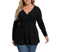 TIANZHU Tops negros de talla grande para mujeres abrigo camisa de muñeca de bebé manga larga invierno túnica top vestido cuello en V blusa imperio cintura baja corte fluido peplum ropa, A01-negro.,