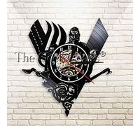 TIANZly Misterioso Vikingo diseño Vintage Grabado Reloj de Pared de Vinilo Guerrero Vikingo Arma Batalla Hacha lámpara de Pared Hecha a Mano