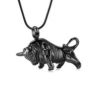 TIANZXS Joyería de cremación Colgante de urna Forma de Toro Joyería de cremación de Mascotas de Acero Inoxidable Collar de Adornos creativos Negro