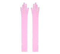 TiaoBug 1Par Guantes Largos Elegante de Boda Novia Fiesta Evento para Mujer Señora Damas Manoplas Manguitos Transparentes Elásticas con Dedos Completos Protección Solar Rosa One Size
