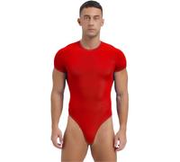 TiaoBug Body Deportivo Atlético Para Hombre Leotardo Manga Corta Mono Deportivo Elástico De Fitness Ejercicio Maillot De Danza Gimnasia Rítmica Rojo XXL