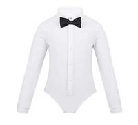 TiaoBug Camisa de Danza para Niños Bodysuit Leotardo de Baile Latino Tango Jazz Jumpsuit Una Pieza con Bowtie Mono de Gimnasia Ropa de Baile de Salón Traje de Baile Actuación Blanco 6 años