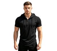 TiaoBug Camisetas con Capucha Y Cordón para Hombre Top Entrenamiento Hombre Camisetas Deportivas Camiseta Entrenamiento con Cremallera Media Negro XXL