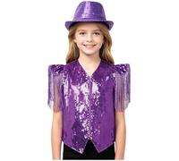 TiaoBug Chaleco De Fiesta Con Lentejuelas Brillante Para Niños Y Niñas Abrigo Sin Manga Disfraces De Actuación Fiesta Morado 5-6 años