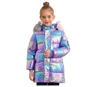 TiaoBug Chaqueta Metálica Brillante De Invierno Para Niñas Abrigo De Plumas Con Cremallera Y Capucha Chaqueta Acolchada Casual Morado 5-6 años