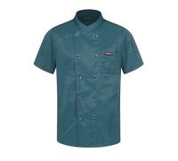 TiaoBug Chaquetilla De Cocina Unisex con Manga Corta Y Larga Camiseta De Cocinero Uniforme con Botones De Seguridad Camisa De Chef Bordada Manga Corta Azul Lago G 3XL