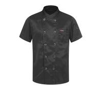 TiaoBug Chaquetilla De Cocina Unisex con Manga Corta Y Larga Camiseta De Cocinero Uniforme con Botones De Seguridad Camisa De Chef Bordada Manga Corta Negra G M