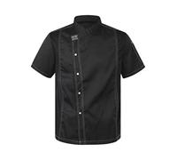 TiaoBug Chaquetilla De Cocina Unisex con Manga Corta Y Larga Camiseta De Cocinero Uniforme con Botones De Seguridad Camisa De Chef Bordada Manga Corta Negra M