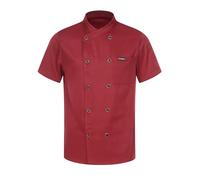 TiaoBug Chaquetilla De Cocina Unisex con Manga Corta Y Larga Camiseta De Cocinero Uniforme con Botones De Seguridad Camisa De Chef Bordada Manga Corta Burdeos G M