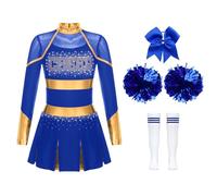 TiaoBug Conjunto De Uniforme De Porristas para Niñas Traje De Animadora Líder Ropa De Deportiva Danza Disfraz De Escuela Baile Actuación Fiesta Un Azul 13-14 años