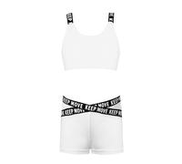 TiaoBug Conjunto Deportivos para Niñas Crop Top Sin Mangas Y Pantalones Cortos con Cintura Elástica Disfraz para Entrenamiento Gimnasia Fitness Y Marfil 9-10 años