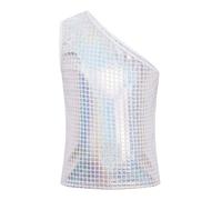 TiaoBug Crop Top De Danza para Niñas Un Solo Hombro Sujetador De Deporte Camiseta De Baile Moderno Hip-Hop Jazz Plata 7-10 Years