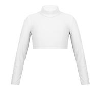 TiaoBug Crop Top de Manga Larga para Niña Camiseta de Danza Gimnasia Deportiva Yoga Top Básico de Elástico Sólido Disfraz Bailarina Niña Marfil 15-16 años