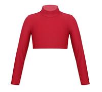 TiaoBug Crop Top de Manga Larga para Niña Camiseta de Danza Gimnasia Deportiva Yoga Top Básico de Elástico Sólido Disfraz Bailarina Niña Rojo 10 años
