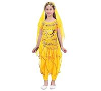 TiaoBug Disfraces de Danza del Vientre para niñas Disfraz de Princesa árabe Conjunto de 5 Piezas Disfraz Bailarina Traje Carnaval Halloween Cosplay Amarillo A 5-7 años