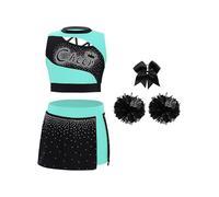 TiaoBug Disfraz De Animadora De Halloween Para Niñas Crop Top Y Falda Corta Conjunto De Baile Moderno Ropa De Fiesta Actuación Competencia Azul Verde Negro 5-6 años