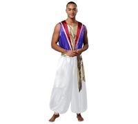 TiaoBug Disfraz De Cosplay Príncipe India Para Hombre Pelele Con Cinturón Metálico Traje De Lámpara Mágica Disfraz Halloween Carnaval Fiesta