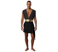 TiaoBug Disfraz De Dios Griego Para Hombre Toga Romano Con Cuello En V Profundo Disfraz Carnaval Y Halloween Negro XXL