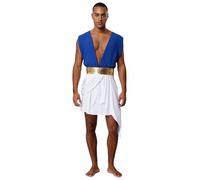 TiaoBug Disfraz De Dios Griego Para Hombre Toga Romano Con Cuello En V Profundo Disfraz Carnaval Y Halloween Azul XXL