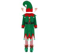 TiaoBug Disfraz De Duende Navideño Para Niños Niñas Conjunto De Elfo Santa Claus Con Sombrero De Elfo + Medias A Rayas + Cinturón Disfraz De Fiesta Cosplay Navidad Verde BA 13-14 años