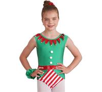 TiaoBug Disfraz De Navidad Fiesta Para Niña Maillot de Danza Gimnasia Leotardo Mono De Patinaje Disfraz de Fiesta Mamá Noel Santa Claus Verde 11-12 años