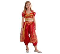 TiaoBug Disfraz De Princesa árabe para Niñas Traje De Danza del Vientre Top Manga Corta con Pantalones Bloomer Traje para Fiesta Cosplay Halloween Carnaval borgoña 9-10 años