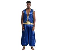 TiaoBug Disfraz De Princípe Árabe Hombres Chaleco Sin Mangas Morado + Pantalones Disfraz Para Fiestas Temáticas Halloween O Carnaval Royal Blue&Royal Blue XXL