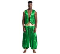 TiaoBug Disfraz De Princípe Árabe Hombres Chaleco Sin Mangas Morado + Pantalones Disfraz Para Fiestas Temáticas Halloween O Carnaval Green&Green L